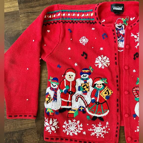Vintage Ugly Christmas Sweater Cardigan Large - Designers Originals Studio - Picture 5 of 11